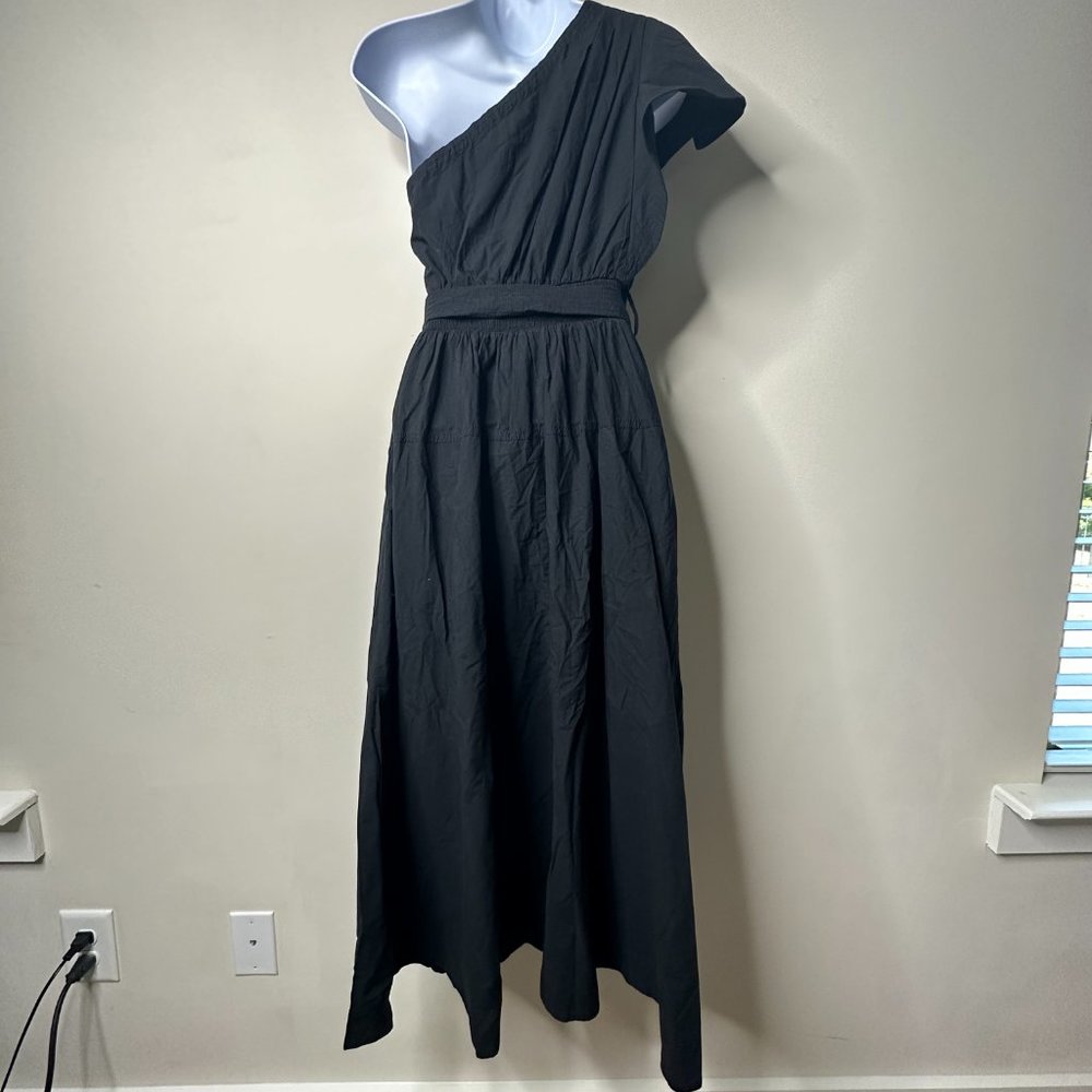 Madewell Brooke One Shoulder Ruffle Midi Dress Black Size 2 NEW - Picture 6 of 9